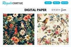 Birds And Flower Digital Paper, Birds And Flower Background Product Image 1