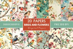 Birds And Flower Digital Paper Bundle Product Image 1