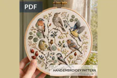Bird Embroidery Pattern PDF, Woodland Birds Hoop Pattern Product Image 1