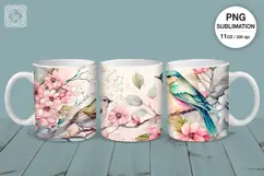 Spring Birds mug PNG sublimation. 11 & 15 oz mug wrap PNG Product Image 2