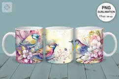 Spring Birds mug PNG sublimation. 11 & 15 oz mug wrap PNG Product Image 3