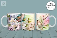 Spring Birds mug PNG sublimation. 11 & 15 oz mug wrap PNG Product Image 4