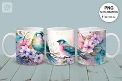 Spring Birds mug PNG sublimation. 11 & 15 oz mug wrap PNG Product Image 5