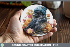 GorgeousBirds Knit Hat Round Coaster design.