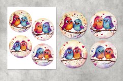 Love Birds Watercolor Round Coaster, digital collage sheet Product Image 2