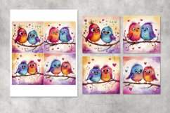 love birds watercolor square coaster, digital collage sheet Product Image 2