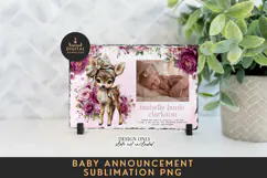 Fawn Birth Announcement Template PNG Floral Deer Photo Product Image 1