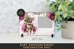 Fawn Birth Announcement Template PNG Floral Deer Photo Product Image 2