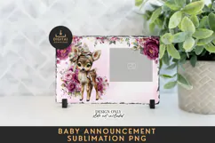 Fawn Birth Announcement Template PNG Floral Deer Photo Product Image 2