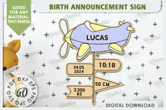 Birth Announcement Sign Laser Cut. Newborn Baby Stats SVG Product Image 1