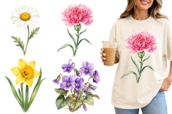 Birth Flowers Birthday Month Flower Head Watercolor PNG Product Image 1