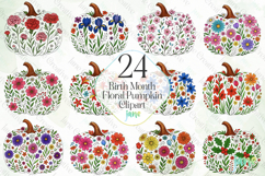 Birth Month Floral Pumpkin Clipart Product Image 1