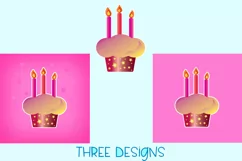 Pink Birthday Cake With Candles Logo Sticker PNG Stars Product Image 2