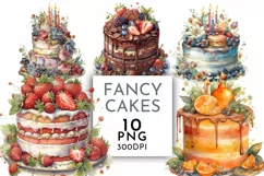 Cakes Strawberry Chocolate | Watercolor Clipart PNG Product Image 1