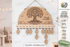 Family Birthday Calendar Laser Cut. Wall Calendar SVG Product Image 1