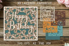Birthday card Layered Happy Birthday papercut card SVG 3D