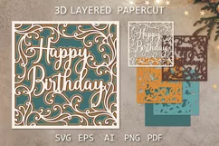 Birthday card Layered Happy Birthday papercut card SVG 3D