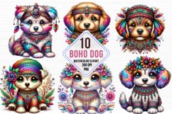 watercolor boho dog Clipart, boho dog sublimation Bundle Product Image 1