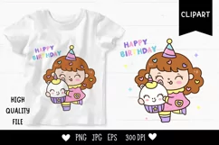 Cute girl Clipart happy birthday holding unicorn cupcake Product Image 1