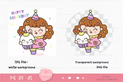 Cute girl Clipart happy birthday holding unicorn cupcake Product Image 2