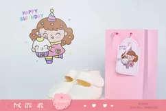 Cute girl Clipart happy birthday holding unicorn cupcake Product Image 4