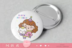Cute girl Clipart happy birthday holding unicorn cupcake Product Image 5