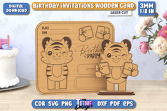 Birthday Invitations Wooden Cards Laser Cut, Pop Up Card SVG Product Image 5