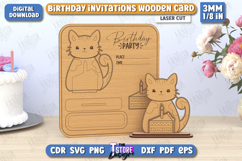Birthday Invitation Laser Cut |Birthday Party| Cat with Cake Product Image 1
