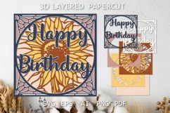 Birthday Layered card SVG Stained Glass Sunflower 3D