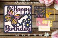 Birthday Layered papercut card with Butterfly and flowers