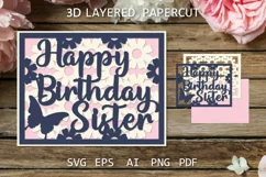 Birthday Sister card Layered Sister Birthday paper cut SVG
