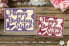 Birthday Sister card Layered Sister Birthday paper cut SVG