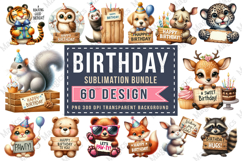 Birthday Sublimation Design Bundle, Animals Birthday Clipart Product Image 1