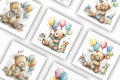 Birthday Teddy with Balloons | Watercolour Clipart JPG Product Image 2