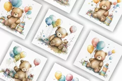 Birthday Teddy with Balloons | Watercolour Clipart JPG Product Image 3