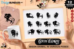 Bison Animal In Various Poses Clipart Set Product Image 1