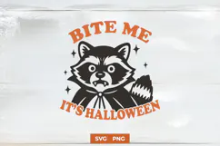 Bite Me It’s Halloween SVG PNG, Funny Vampire Raccoon Design Product Image 1