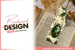 Green beetle illustration with orange bookmark png design Product Image 1
