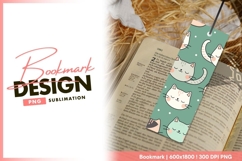 Cute Cat Faces Pattern on Green bookmark png design Product Image 1