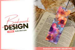 Watercolor floral art orange pink and blue bookmark png Product Image 1