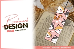 Cute Cat Faces with Hearts on Pink Background Bookmark Png Product Image 1