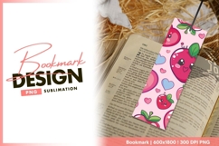 Kawaii Apples and Hearts Pattern on Pink bookmark png design Product Image 1