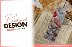 Embroidered Red Bird on Gray Fabric with bookmark png design Product Image 1