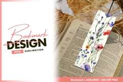 Watercolor floral illustration with red bookmark png design Product Image 1