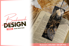 Golden flower abstract watercolor black bookmark png Product Image 1