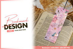 Watercolor unicorns flowers stars bookmark png Product Image 1