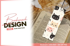 Cartoon Cat Faces Pattern on Cream bookmark png design Product Image 1