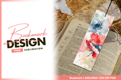 Watercolor floral bookmark png red blue design Product Image 1