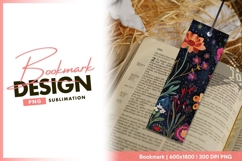 Embroidered floral pattern on dark blue bookmark png Product Image 1
