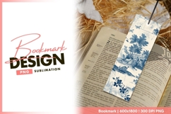 Blue toile pattern with bird and trees bookmark png Product Image 1